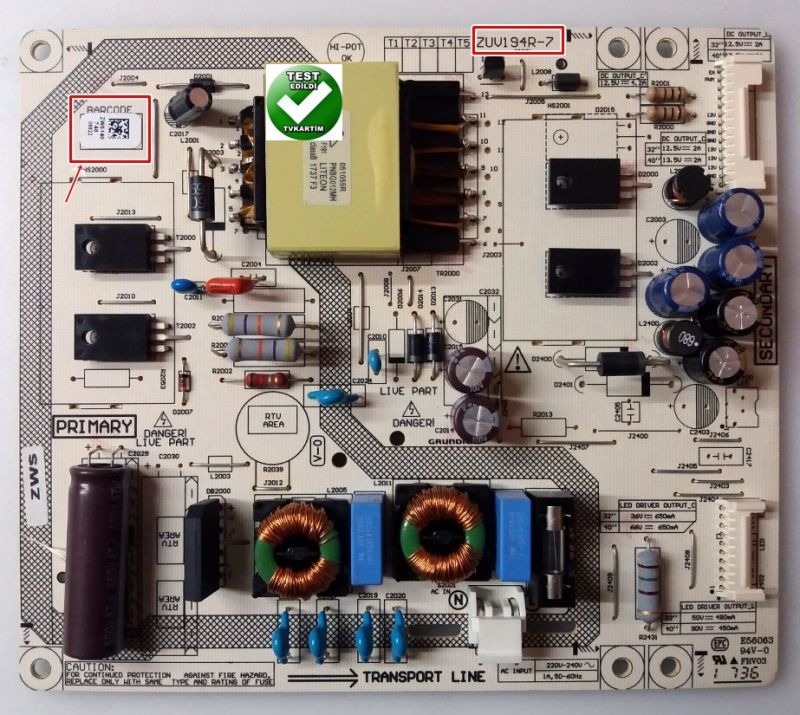 ZUV194R-7 , ZWS140 , 32İNÇ , A32L 5745 4B  POWER BOARD