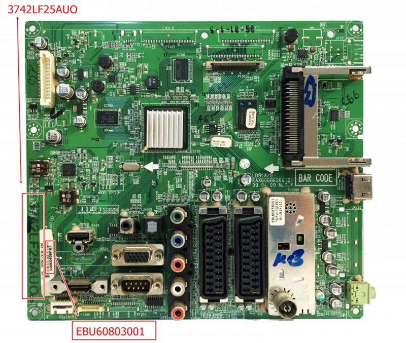 EAX60686904, (2), EBU60803001,3742LF25AUO , LG 42LF2500 ,MAIN BOARD