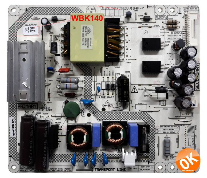 ZUV194R-7 , WBK140 , A43L67605B  POWER BOARD