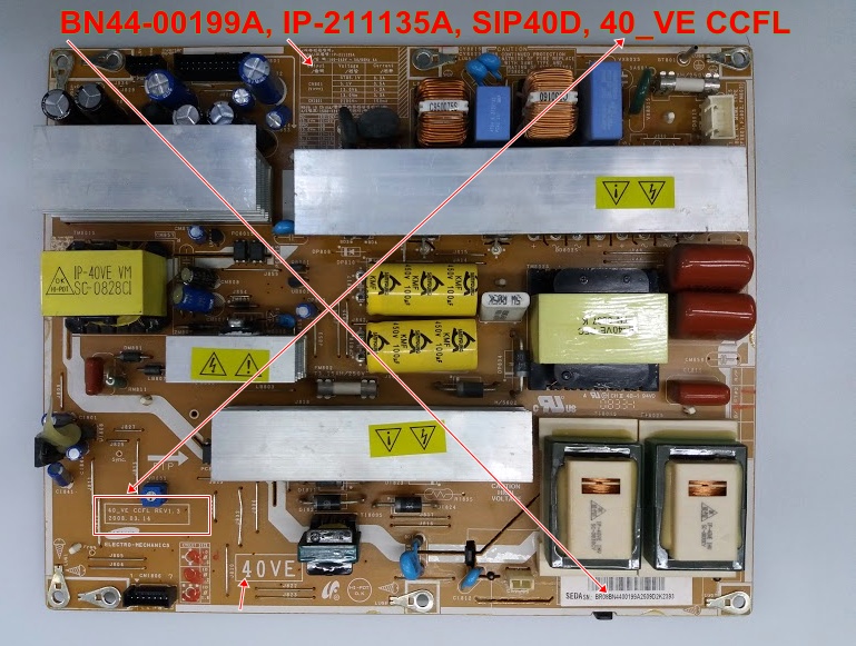 BN44-00199A, IP-211135A, SIP40D, 40_VE CCFL ,LE40A551P2R, Samsung LE40A552P3R, Samsung LE40A556P1FX 